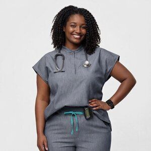 FIGS Rafaela Graphite Mandarin Collar Scrub Top Women XXL Modern Fit